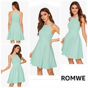 Romwe Sweet Scallop Sleeveless Flared Swing Pleated A-Line Skater Dress, Small